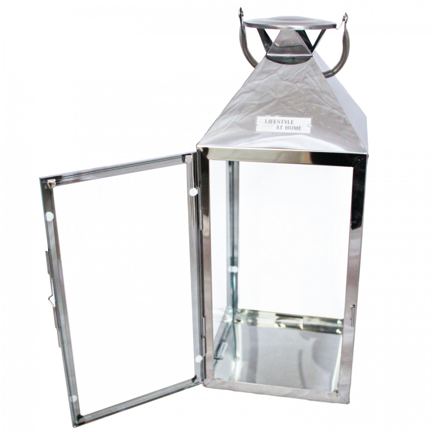 Lampion latarenka metalowa srebrna świecznik - 45 cm