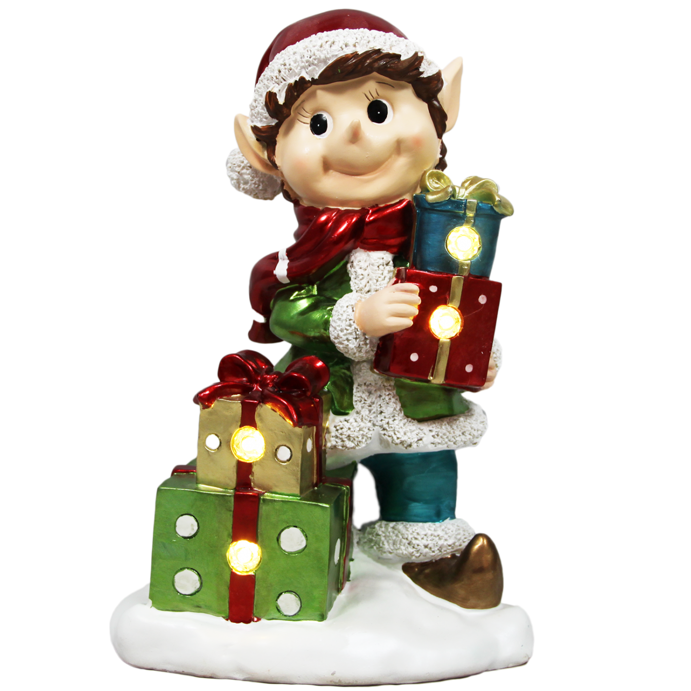 Figurka Elf z lampkami LED świąteczna - 34 cm