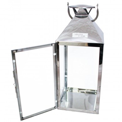 Lampion latarenka metalowa srebrna świecznik 40 cm