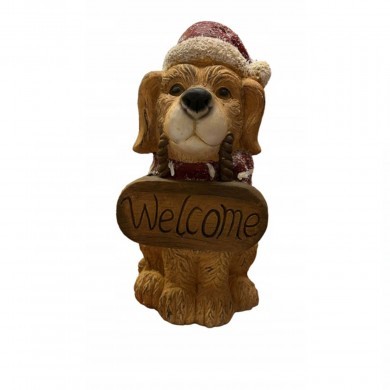 Figurka świąteczna pies z tabliczką WELCOME