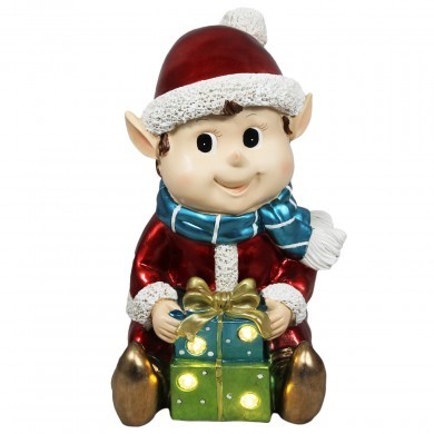 Figurka Elf z lampkami LED świąteczna - 34 cm
