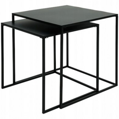Stolik przystawny czarny metalowy kwadratowy - komplet
